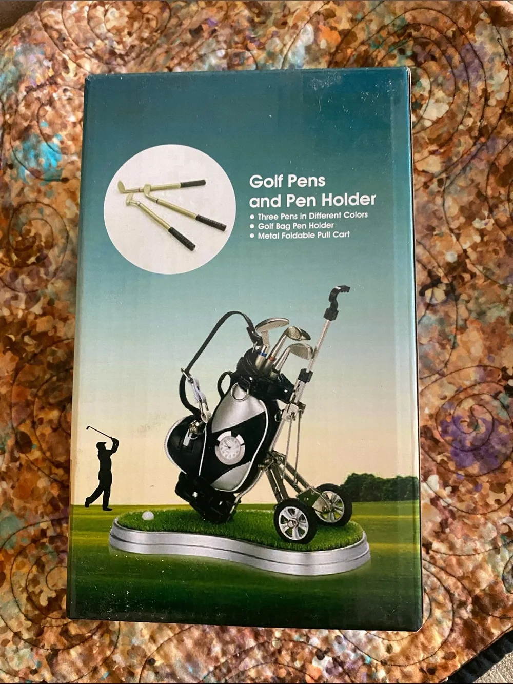Golf Pens and Pen Holder Set - Black & Silver